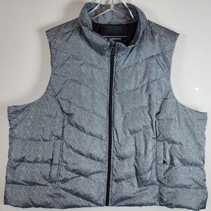 Lands End Womens 3XP Down Herringbone Puffer‎ Vest Full Zip Pockets Black White